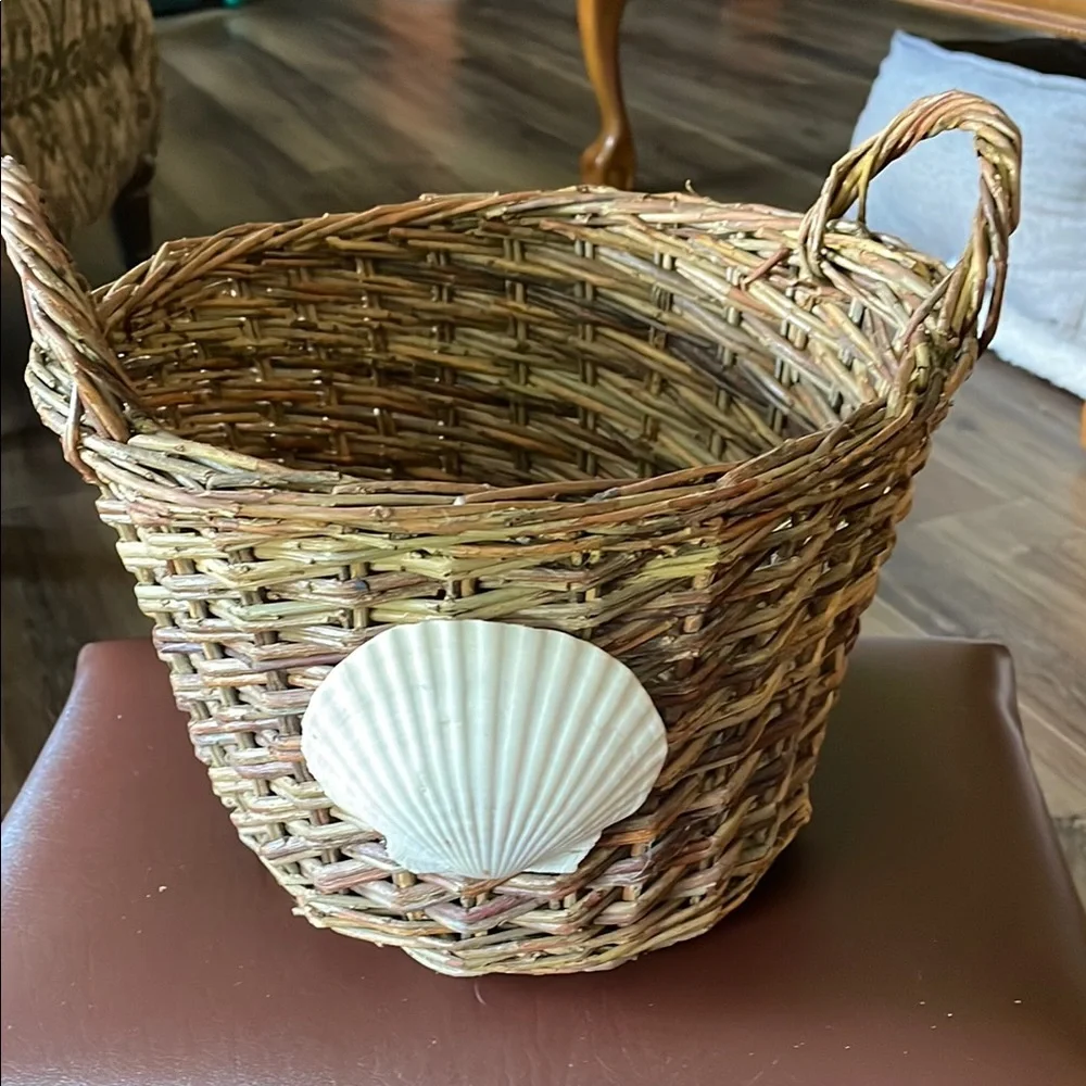 Large Seashell Decorated Wicker Basket for plant